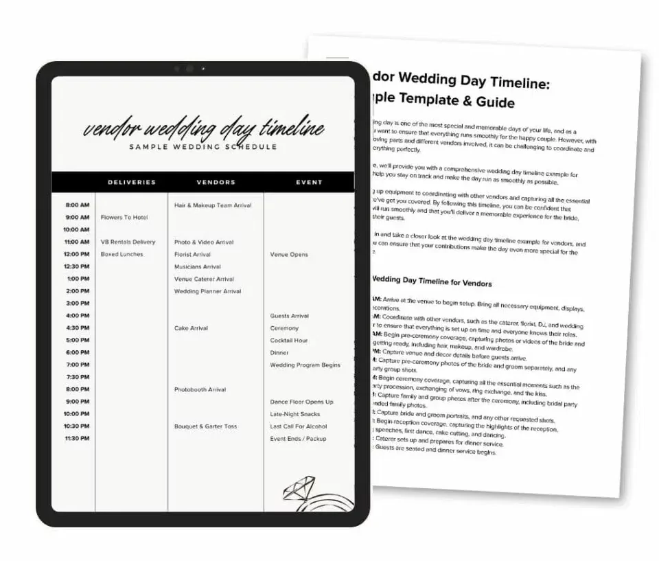 Timeline genius day of wedding schedule customized vendor view