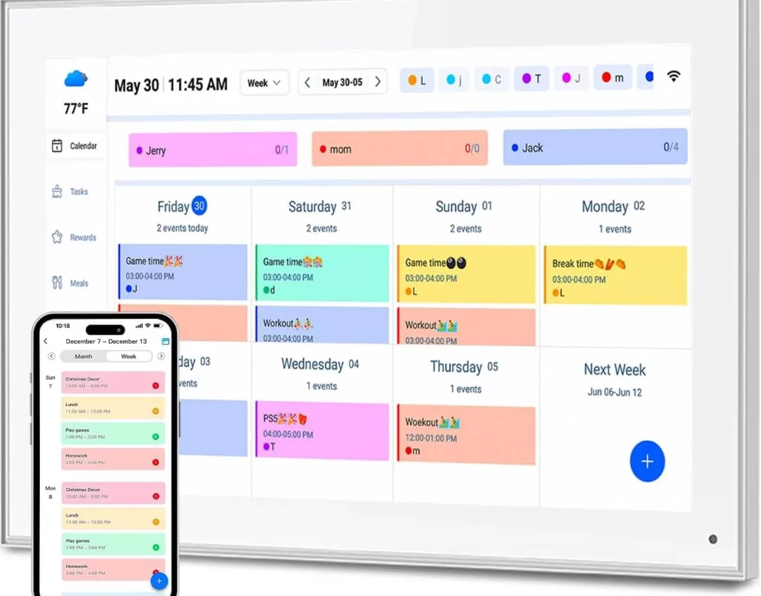 digital calendar showing weather forecast icons and schedule planning