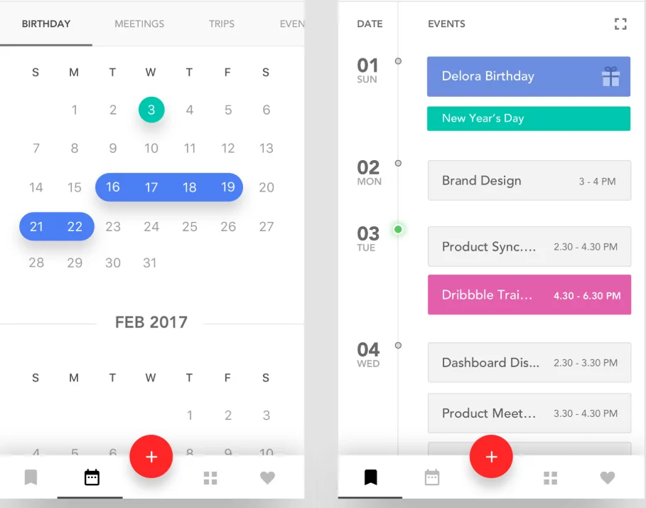 mobile calendar app for shift workers and schedule planning interface