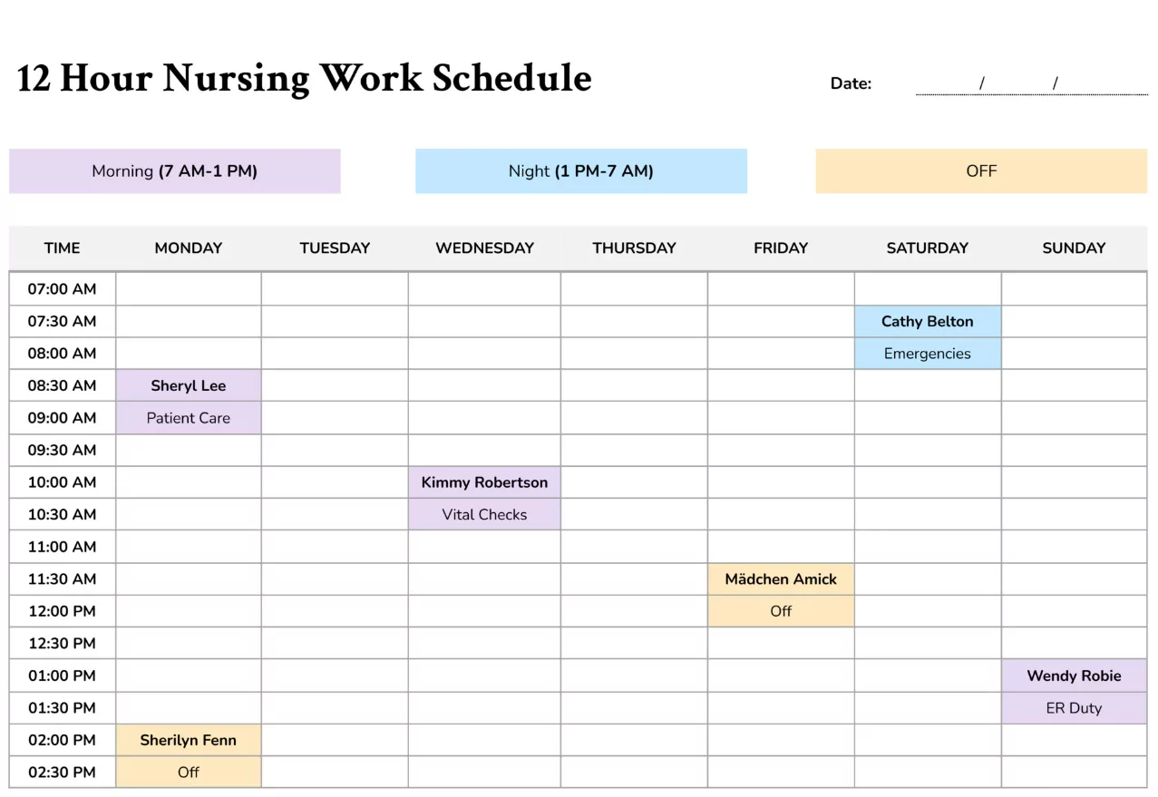 shift worker schedule planning digital calendar with color coding