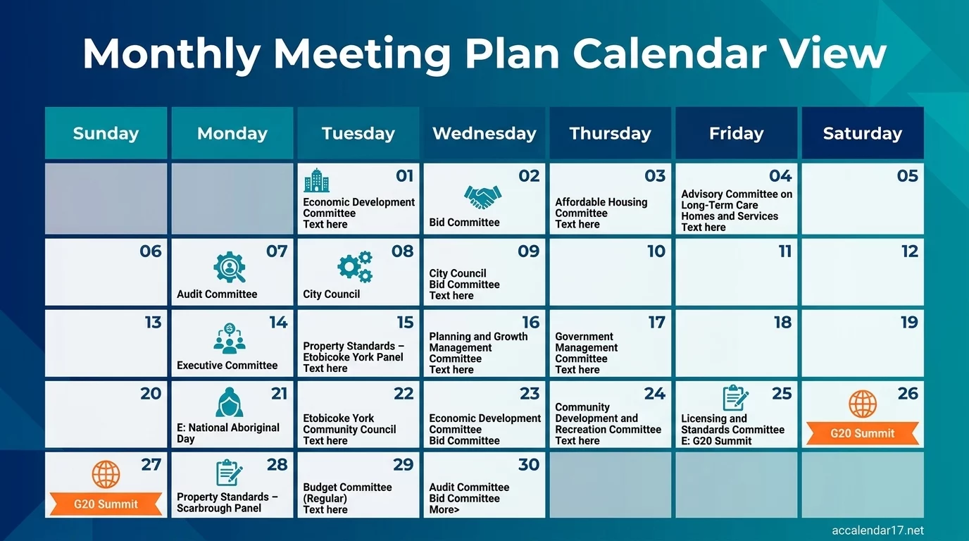 calendar with recurring meetings and tasks examples
